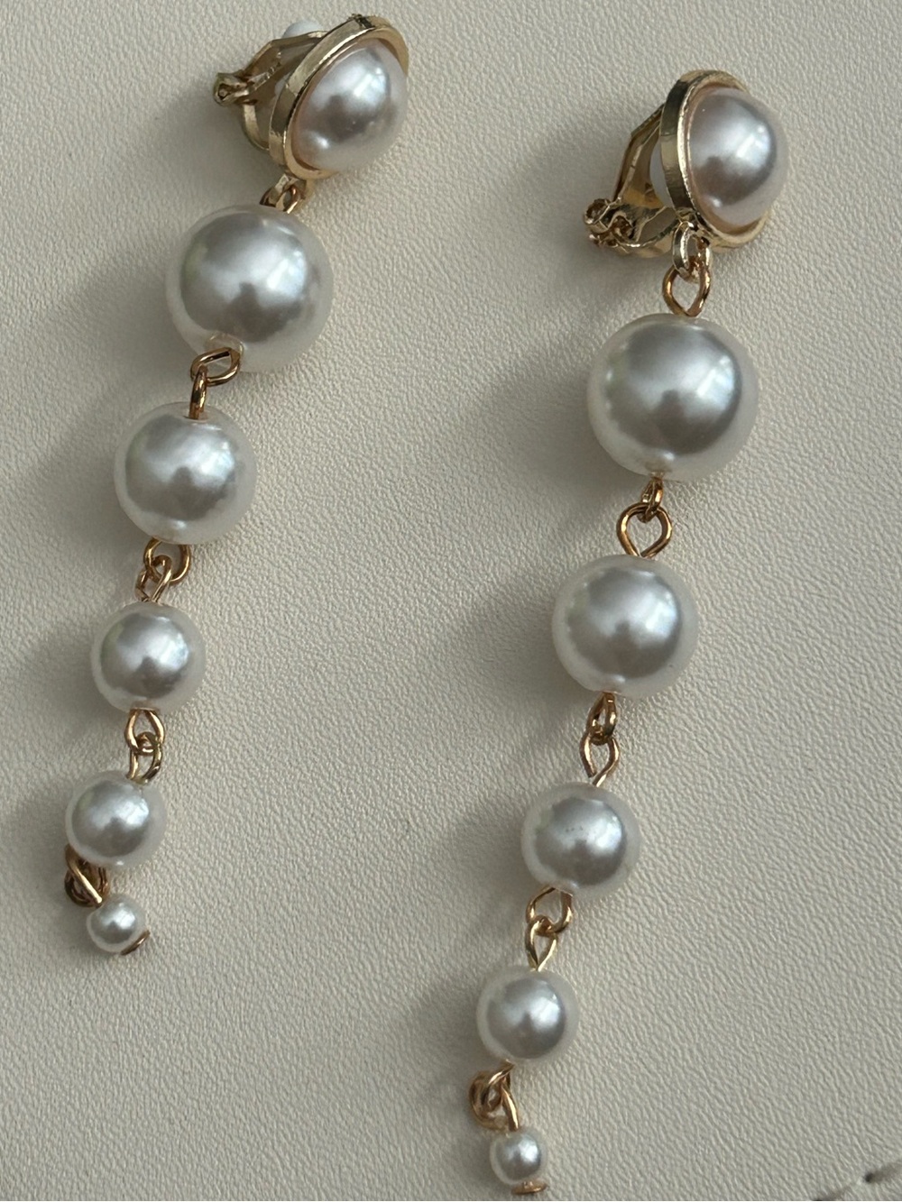 Gold Clip-On Pearl Earrings - White Pearlescent